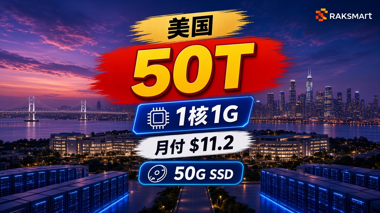 RAKsmart美国50T流量款:1核1G、50G硬盘,月付$11.2