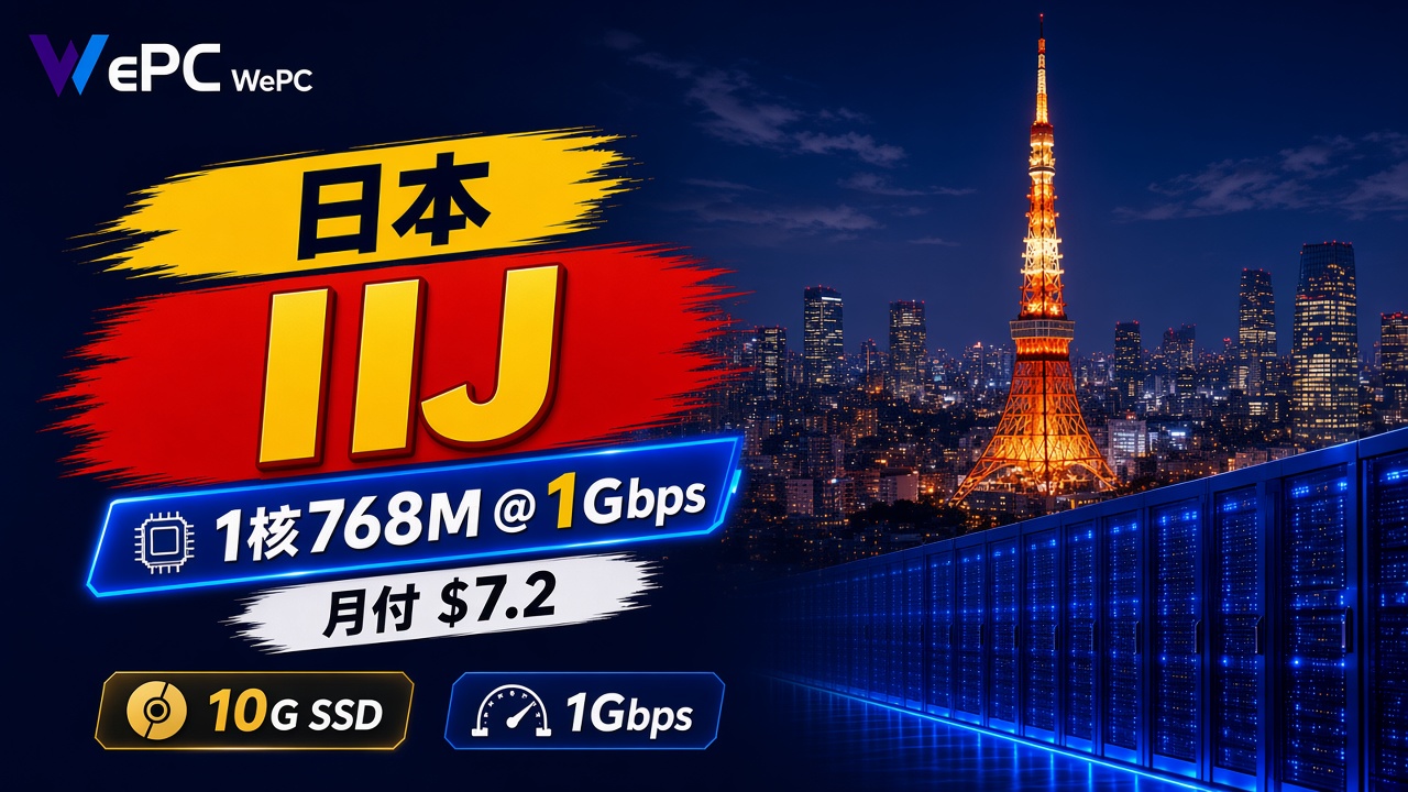 WePC日本JP_1111:1核768M,月付$7.2,IIJ